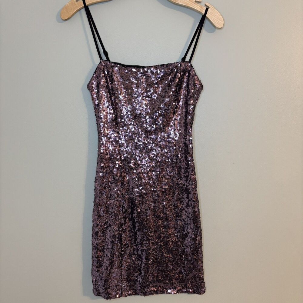 Forever 21 Purple Sequin Holiday Party Dress Size S Mini Stretch NYE Festival